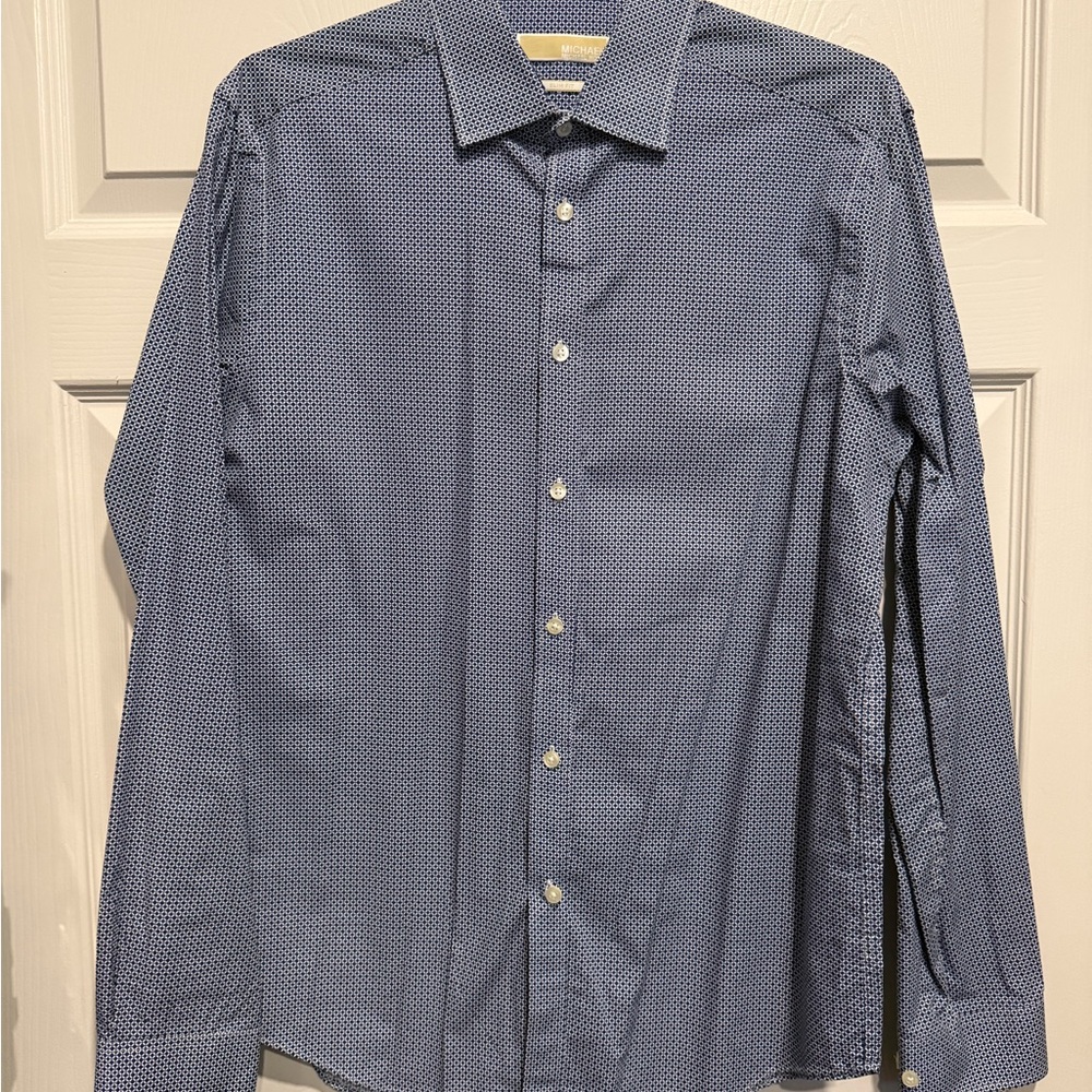 Men's Long-Sleeve Blue Patterned Dress Shirt